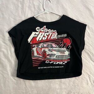 Black Graphic Crop Top with Car Design